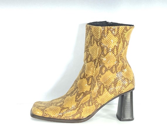 1990s Faux Python Ankle Boots: Caramel Leather Bl… - image 4