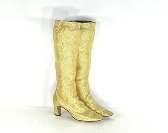 1960s Beth Levine gold go go boots - size 7 - 1960s gold gogo boots - 1960s mod boots - metallic lurex gold boots - 1960s gold boots