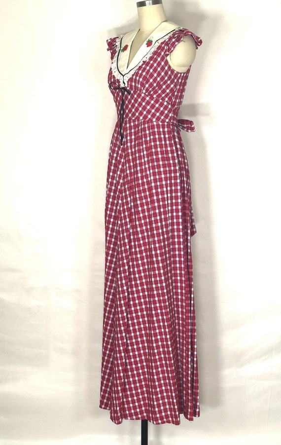 1970s red and white checked maxi dress - small - … - image 3