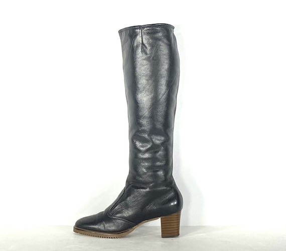 1970s black leather winter boots - size 5.5 - 197… - image 2