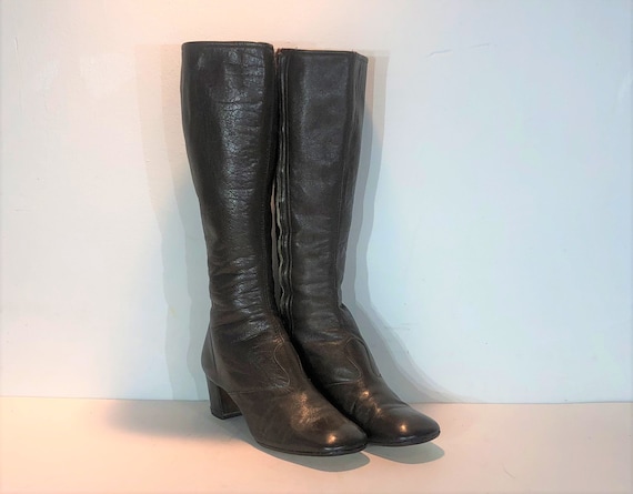 1960s dark brown leather mod boots - size 8.5 - 19