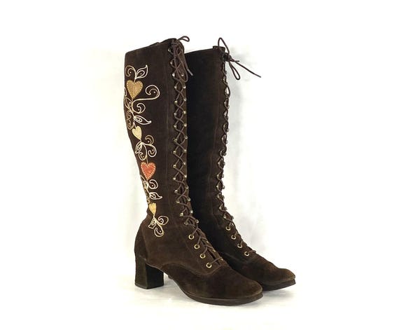 1960s Vintage Brown Suede Lace up Boots - Jerry Edouard Style