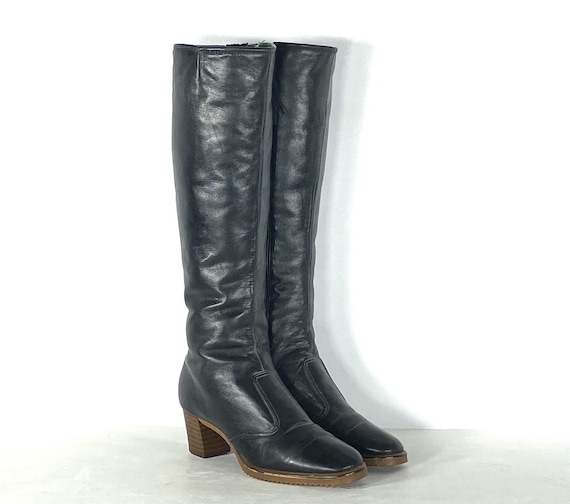 1970s black leather winter boots - size 5.5 - 197… - image 1