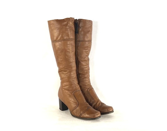 1970s Leather Boots:  Vintage Cognac colored dress boots, Size 8n
