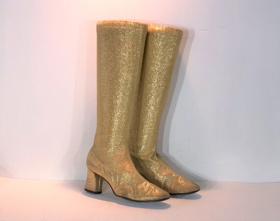 1960s gold lurex go go boots - size 7.5 - 1960s go