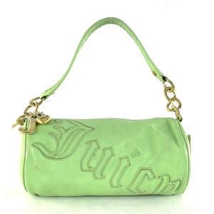 Vintage Juicy Couture Y2K Green Leather Barrel Bag with Brass Chain