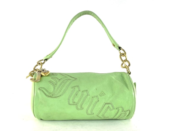 Vintage Juicy Couture Y2K Green Leather Barrel Bag With Brass