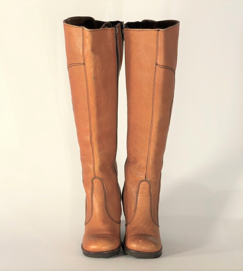 cognac wedge boots