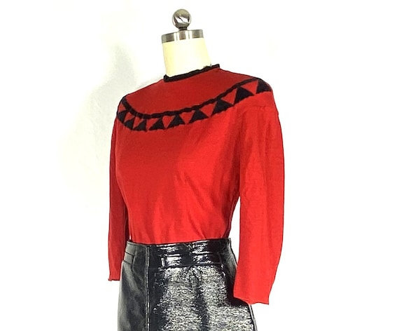1940s red and black knit sweater - small - 1940s … - image 8