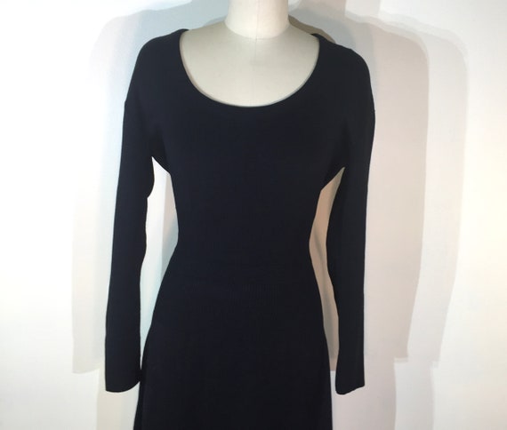 1940s black wool knit dress- medium - 1940s black… - image 2