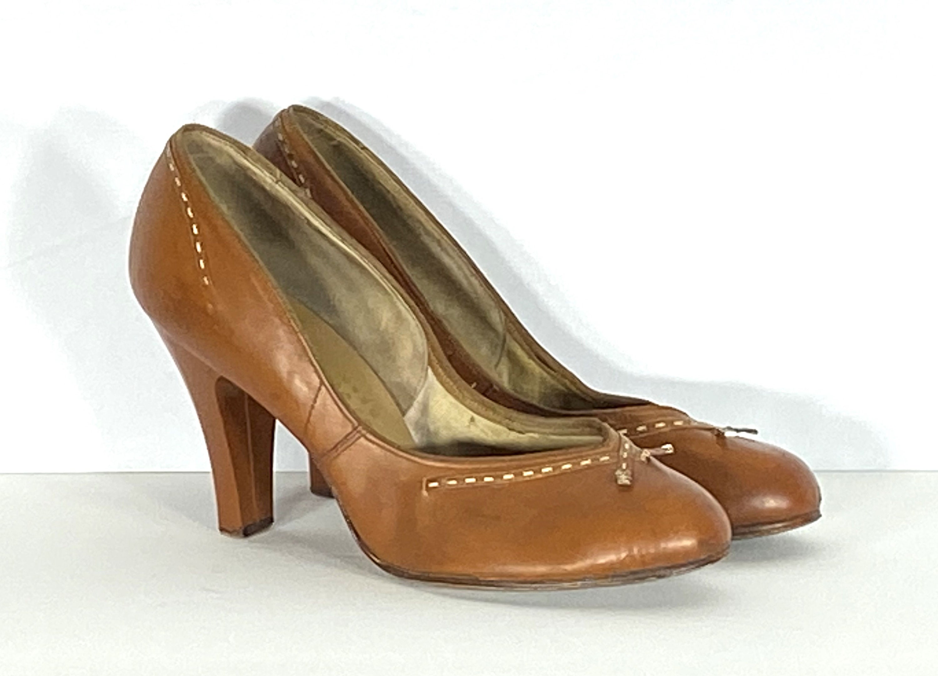 1940s Cognac Babydolls Size 8 Shoes for Day -