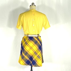 1960s yellow and blue plaid wool mini skirt small 1960s mini skirt 1960s plaid skirt 1960s mod skirt with bright colors image 4