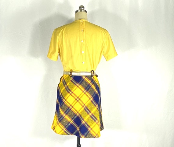 1960s yellow and blue plaid wool mini skirt - sma… - image 4