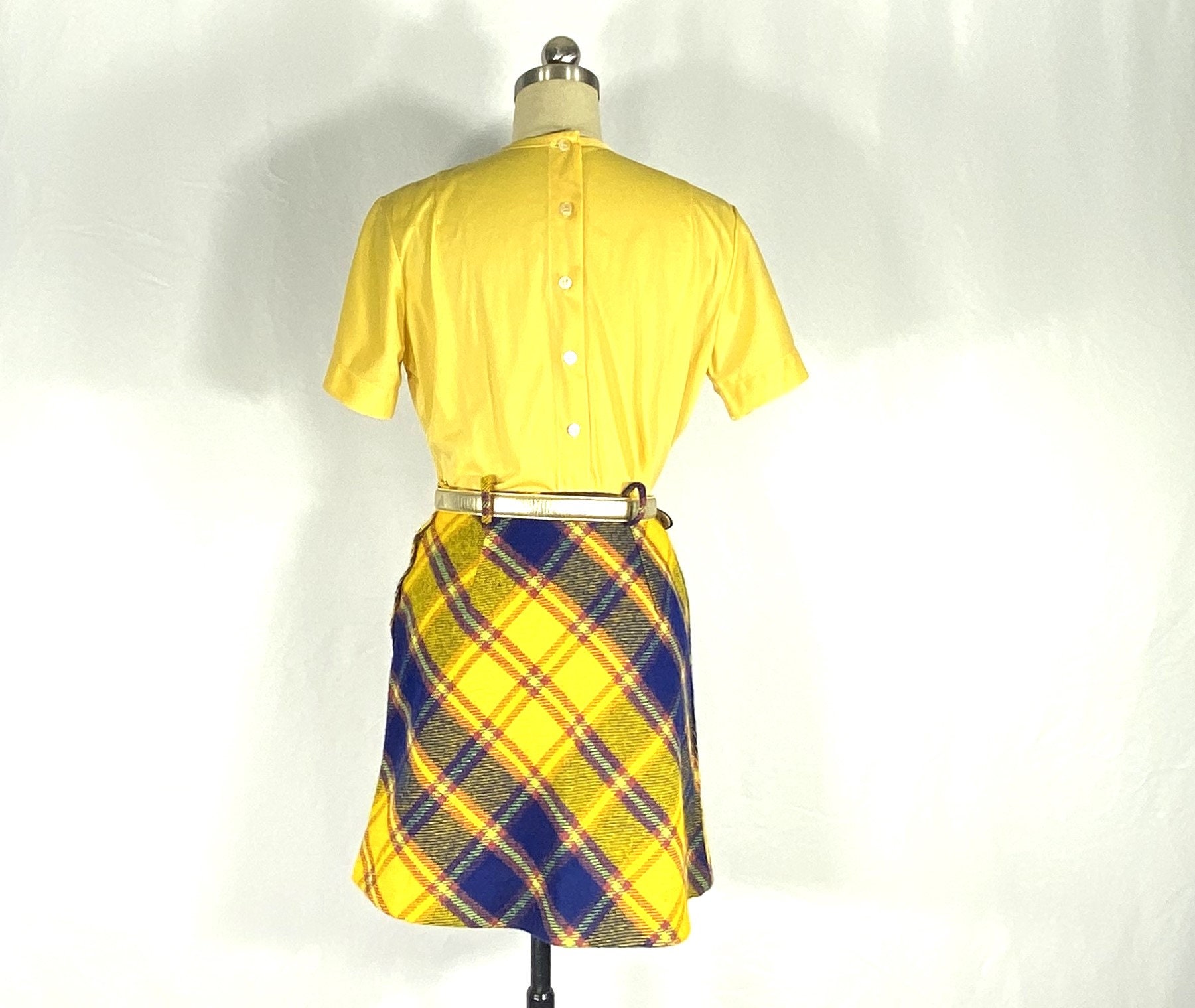 Blue yellow plaid skirt clearance