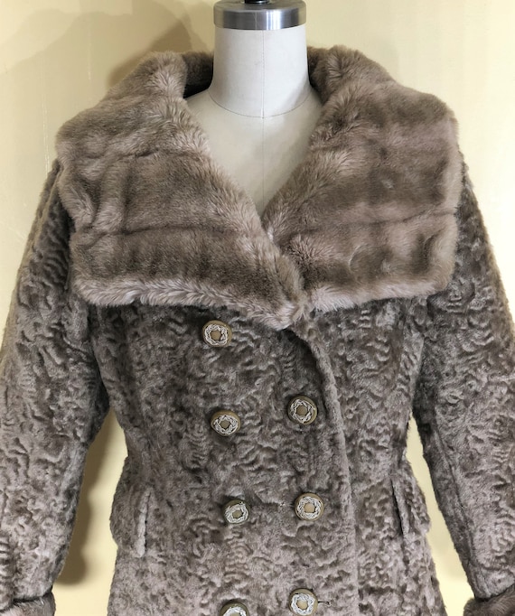 1960s mod coat - size medium- 1960s faux curly lam