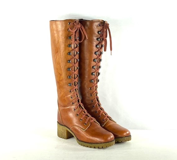 1970s campus lace up boots - size 7 - 1970s leathe