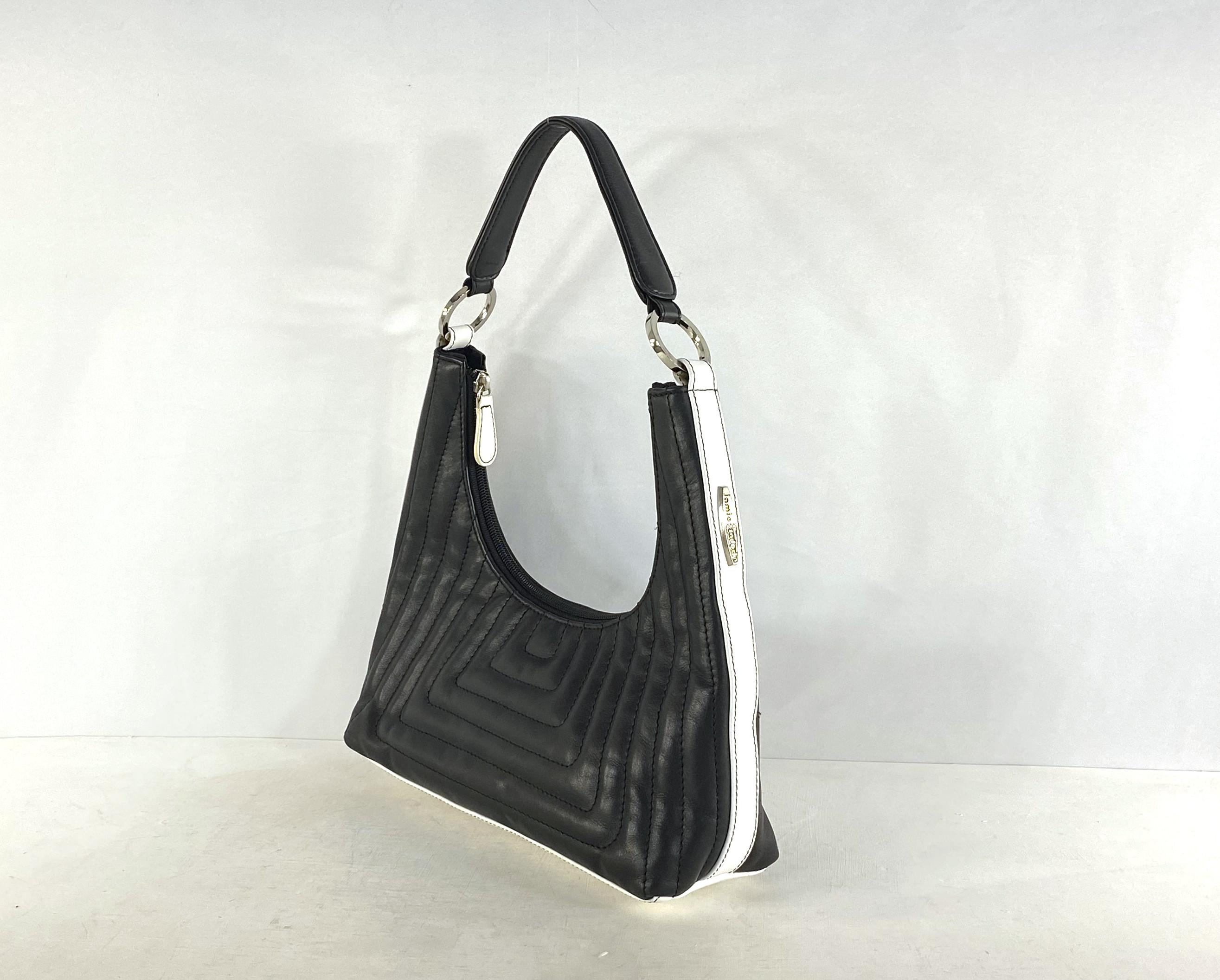 Vintage 90s Mod Black and White Leather Hobo Bag - Jamie Sadock - Etsy