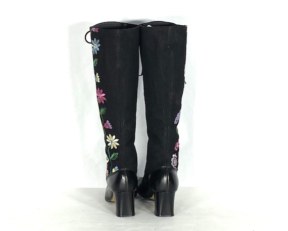 1960s black embroidered lace up boots - size 6 - … - image 5