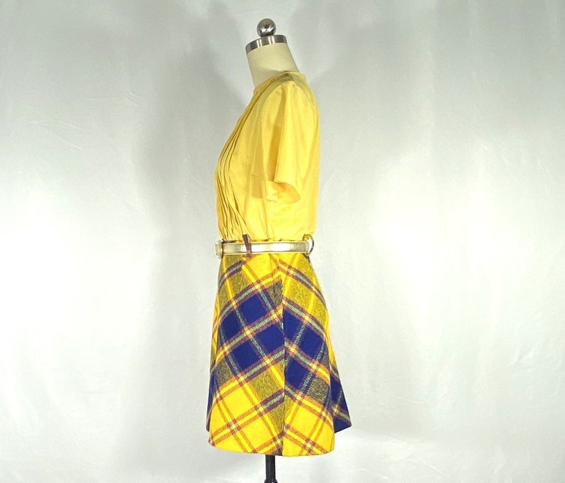 1960s yellow and blue plaid wool mini skirt small 1960s mini skirt 1960s plaid skirt 1960s mod skirt with bright colors image 6