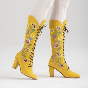 1960s style boots - all sizes - embroidered suede lace up boots - Almost Famous - 1960s embroidered boots - Jerry Edouard style lace-up boot