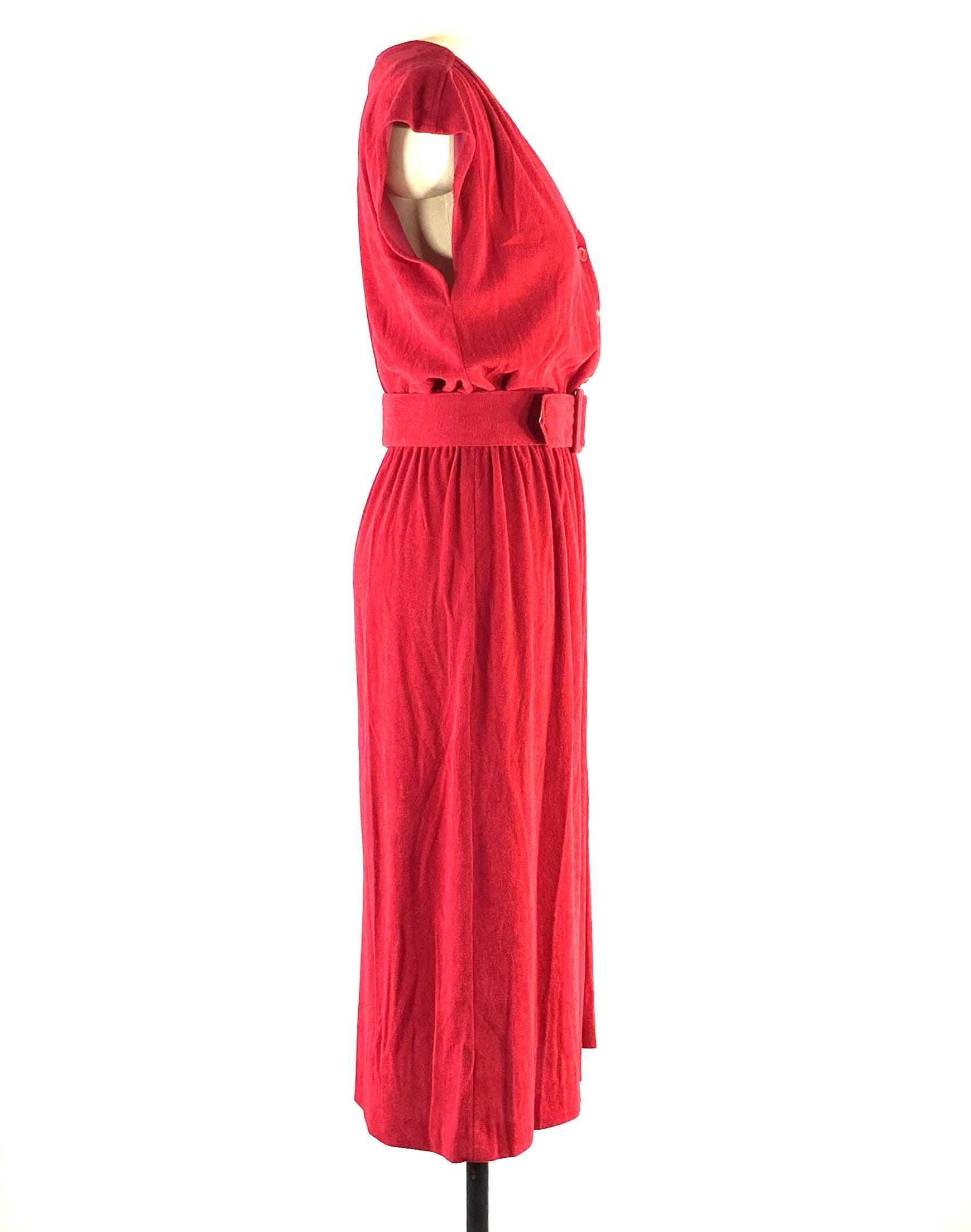 1970s Red Terry Cloth Sheath Dress With Belt - Medium - Etsy