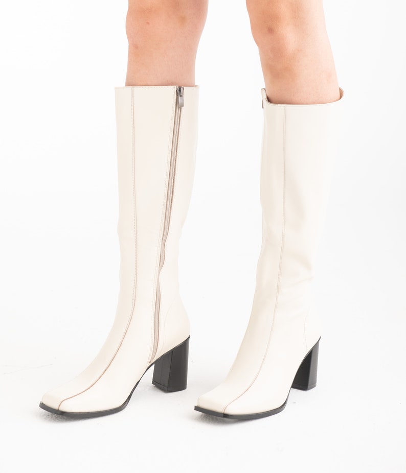 1960s style boots all sizes 1960s mod leather boots with squared toe handmade go go boots 1990s style white leather boot 60s boots image 6