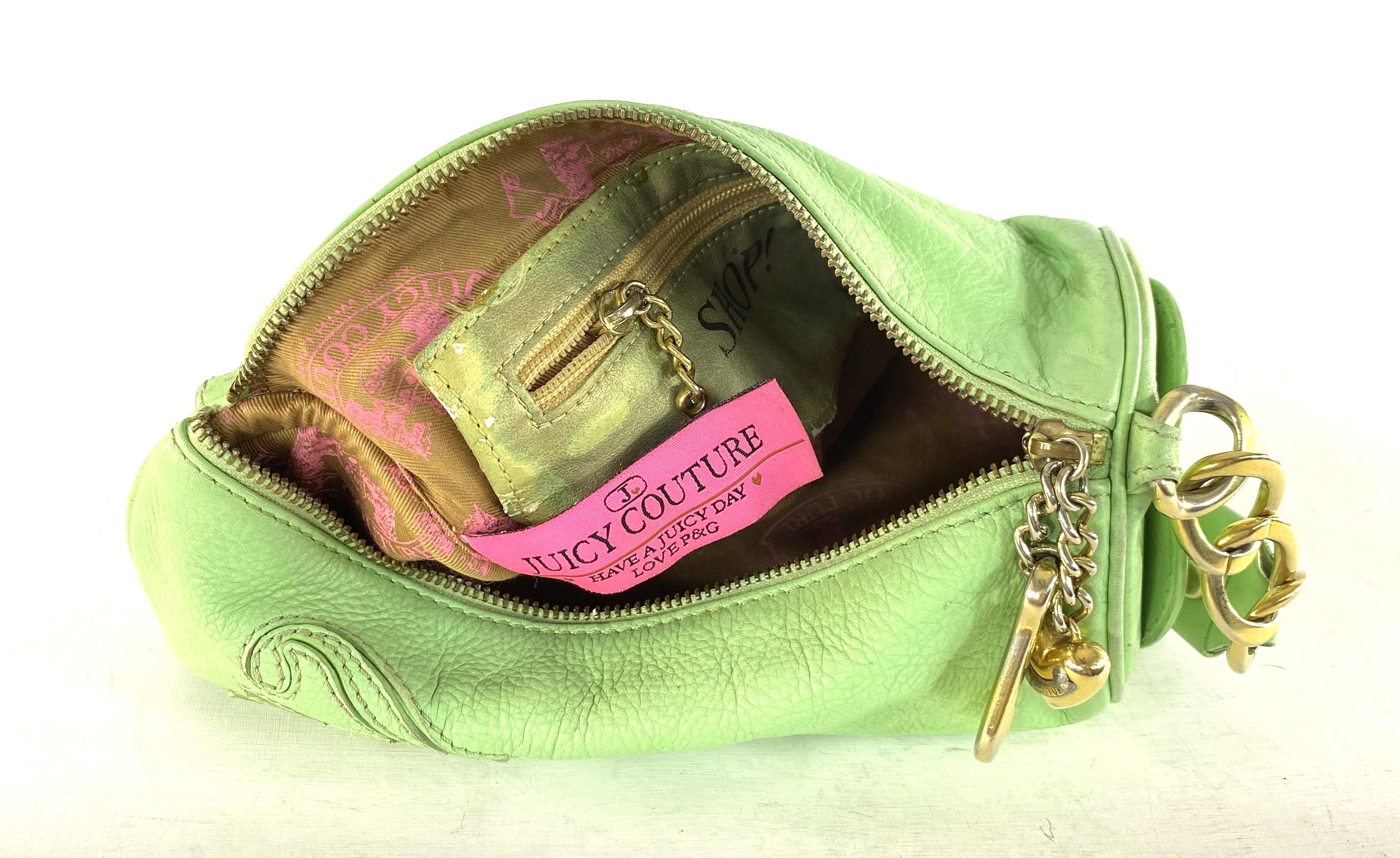Vintage Juicy Couture Y2K Green Leather Barrel Bag With Brass