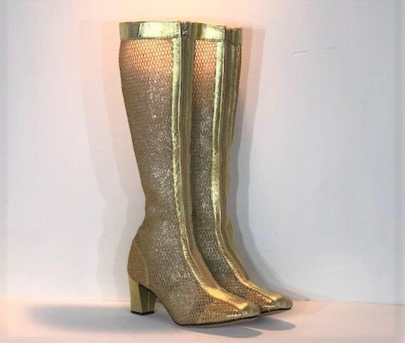 1960s gold fishnet boots - size 8.5 narrow - 1960s