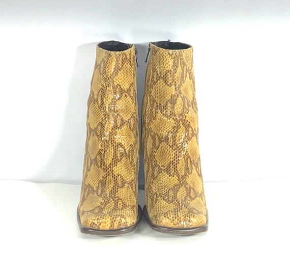 1990s Faux Python Ankle Boots: Caramel Leather Bl… - image 3