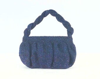 1940er Jahre Perlen Abend Handtasche: Blaue irisierende Karneval Handtasche