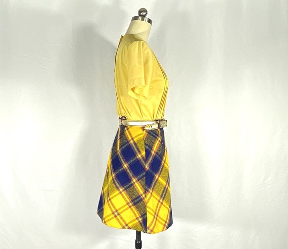 1960s yellow and blue plaid wool mini skirt - sma… - image 3
