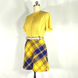 1960s yellow and blue plaid wool mini skirt small 1960s mini skirt 1960s plaid skirt 1960s mod skirt with bright colors image 5