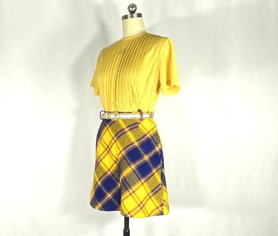 1960s yellow and blue plaid wool mini skirt - sma… - image 5