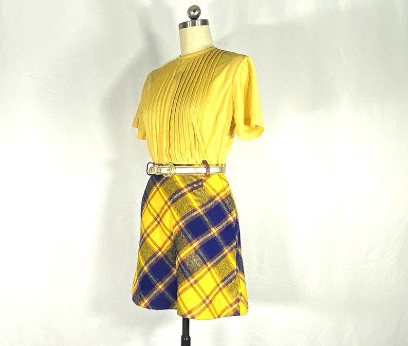 1960s yellow and blue plaid wool mini skirt small 1960s mini skirt 1960s plaid skirt 1960s mod skirt with bright colors image 5