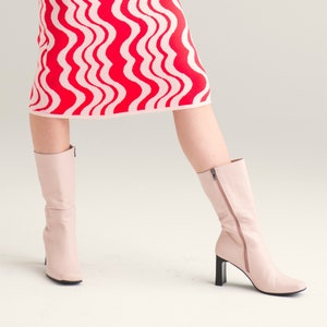 Ljusrosa Läderkängor - Alla Storlekar - Handgjorda Fyrkantiga Klackar