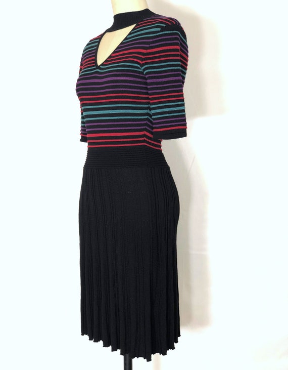 1990s black striped knit dress - medium - 1990s k… - image 6