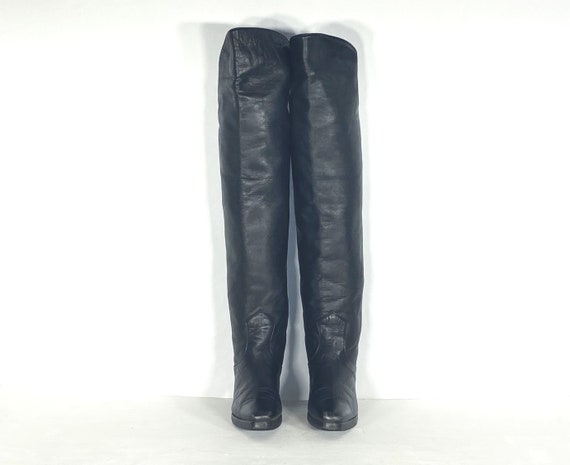 1970s  black leather platform over the knee boots… - image 3