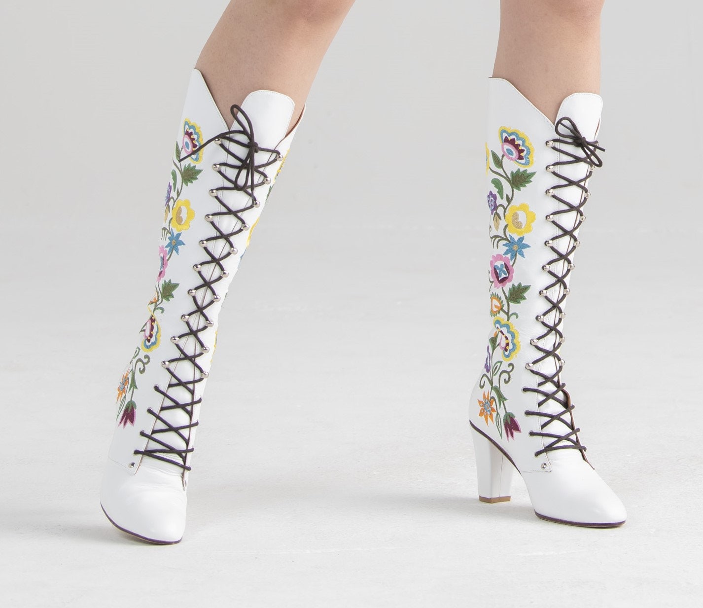 1960s Embroidered Leather Lace up Boots - All Sizes