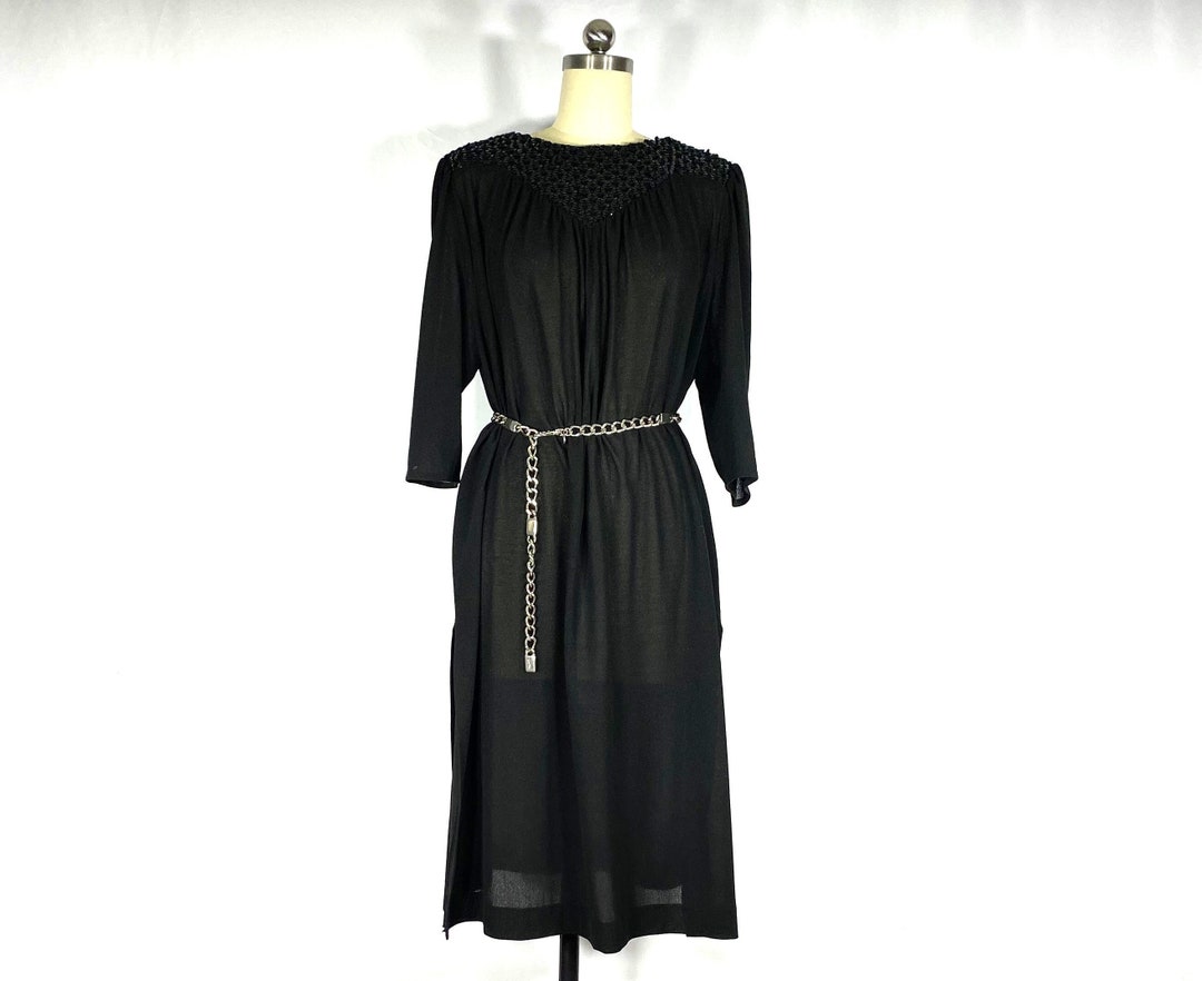 1960s Sheer Black Beaded Dress Large 1960s Sheer Black Tunic Dress ...
