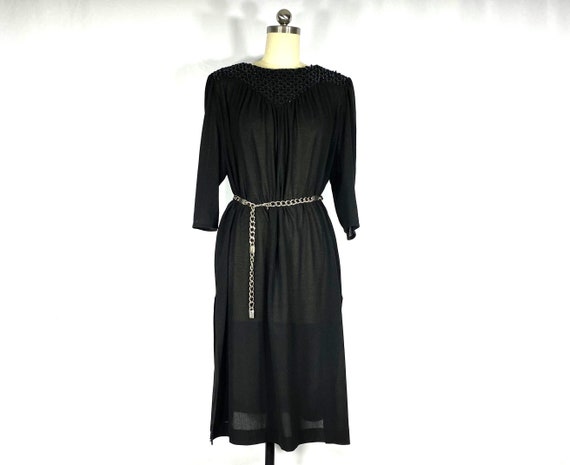 1960s sheer black beaded dress - large - 1960s sh… - image 1