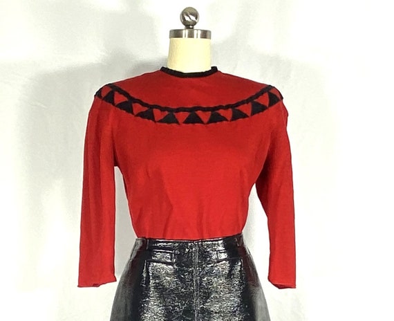 1940s red and black knit sweater - small - 1940s … - image 1
