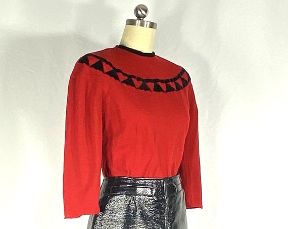 1940s red and black knit sweater - small - 1940s … - image 2