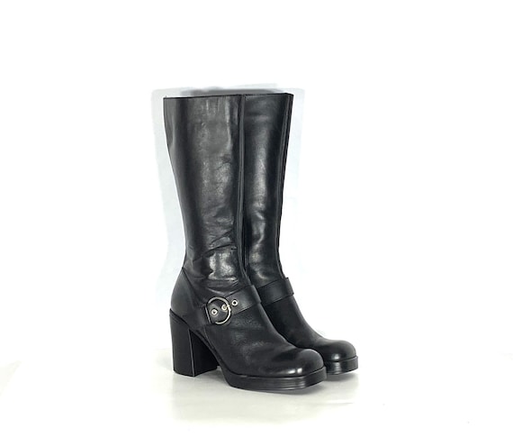 1990s platform boots - size 9.5 - 1990s black lea… - image 1