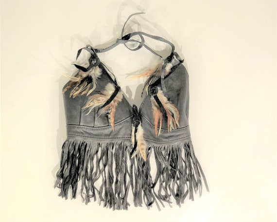1990s black leather halter top - size small - vint