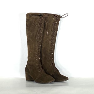 1970s brown suede lace up boots - size 7 - 1970s brown suede boots  - 1970s lace up boots - 1970s lace-up boots - 1970s boho boots