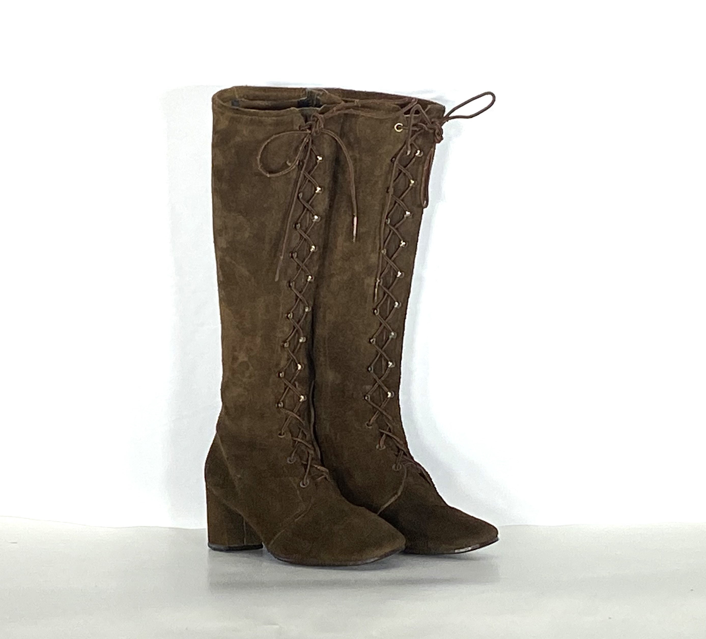 1970s Suede Lace up Boots - Dark Brown Boho Size 6.5 - Etsy