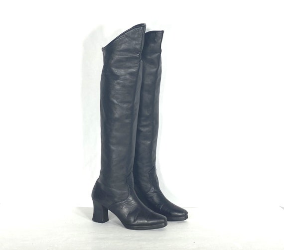 1970s  black leather platform over the knee boots… - image 1