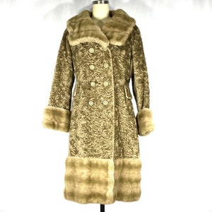 1960s mod coat - size medium- 1960s faux curly lamb double-breasted overcoat - Penny Lane - 1960s mod winter coat - 1960s winter coat