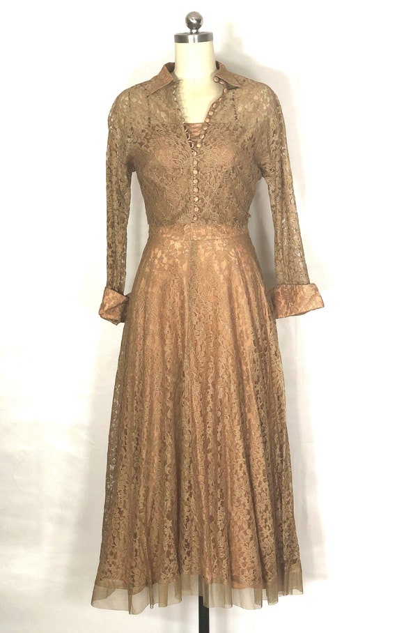 1930s Bronze Lace Dress With Jacket: Vintage Peach Satin, Small - Etsy Denmark 1930s Bronze Lace Dress With Jacket: Vintage Peach Satin, Small - Etsy Denmark