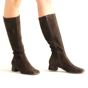1960s style go go boots - vintage go go boots - all sizes - 1960s mod leather boots with squared toe short heel - handmade dark brown suede